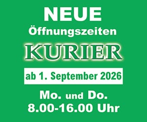 Neue Öffnungszeiten Kurier ab 1. September 2026: Montag und Donnerstag 8.00 bis 16.00 Uhr